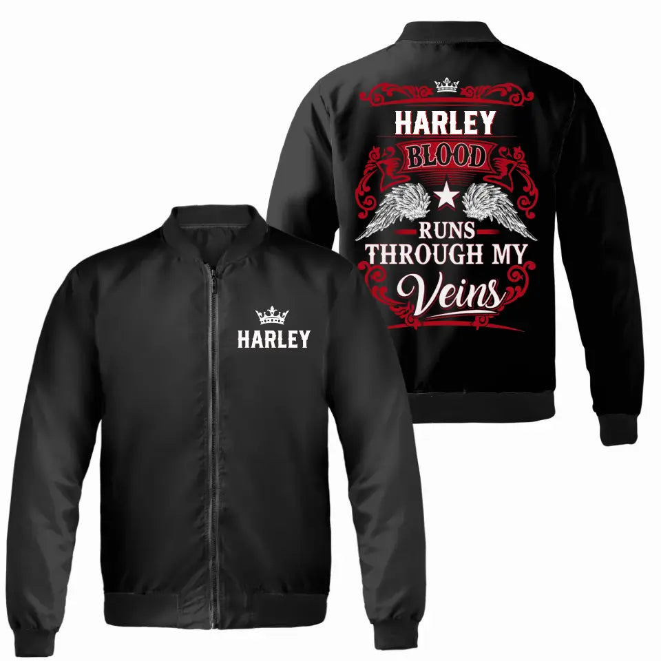 Personalized Bomber Jacket, Blood Runs Through My Veins Bomber Jacket, Gift for Dad, Grandpa, Husband