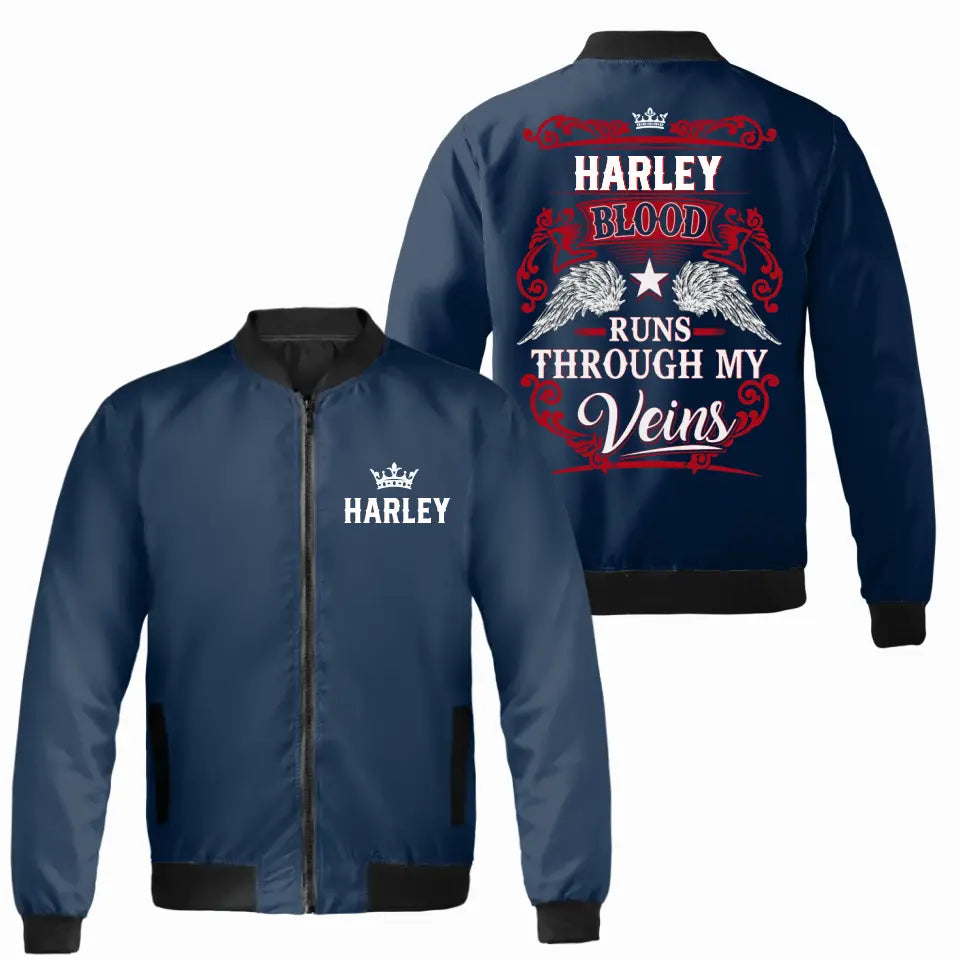 Personalized Bomber Jacket, Blood Runs Through My Veins Bomber Jacket, Gift for Dad, Grandpa, Husband
