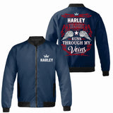 Personalized Bomber Jacket, Blood Runs Through My Veins Bomber Jacket, Gift for Dad, Grandpa, Husband