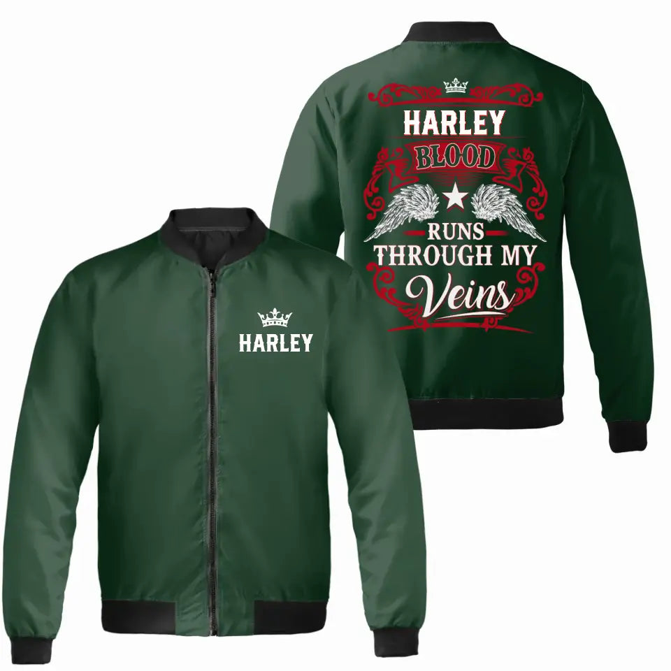 Personalized Bomber Jacket, Blood Runs Through My Veins Bomber Jacket, Gift for Dad, Grandpa, Husband
