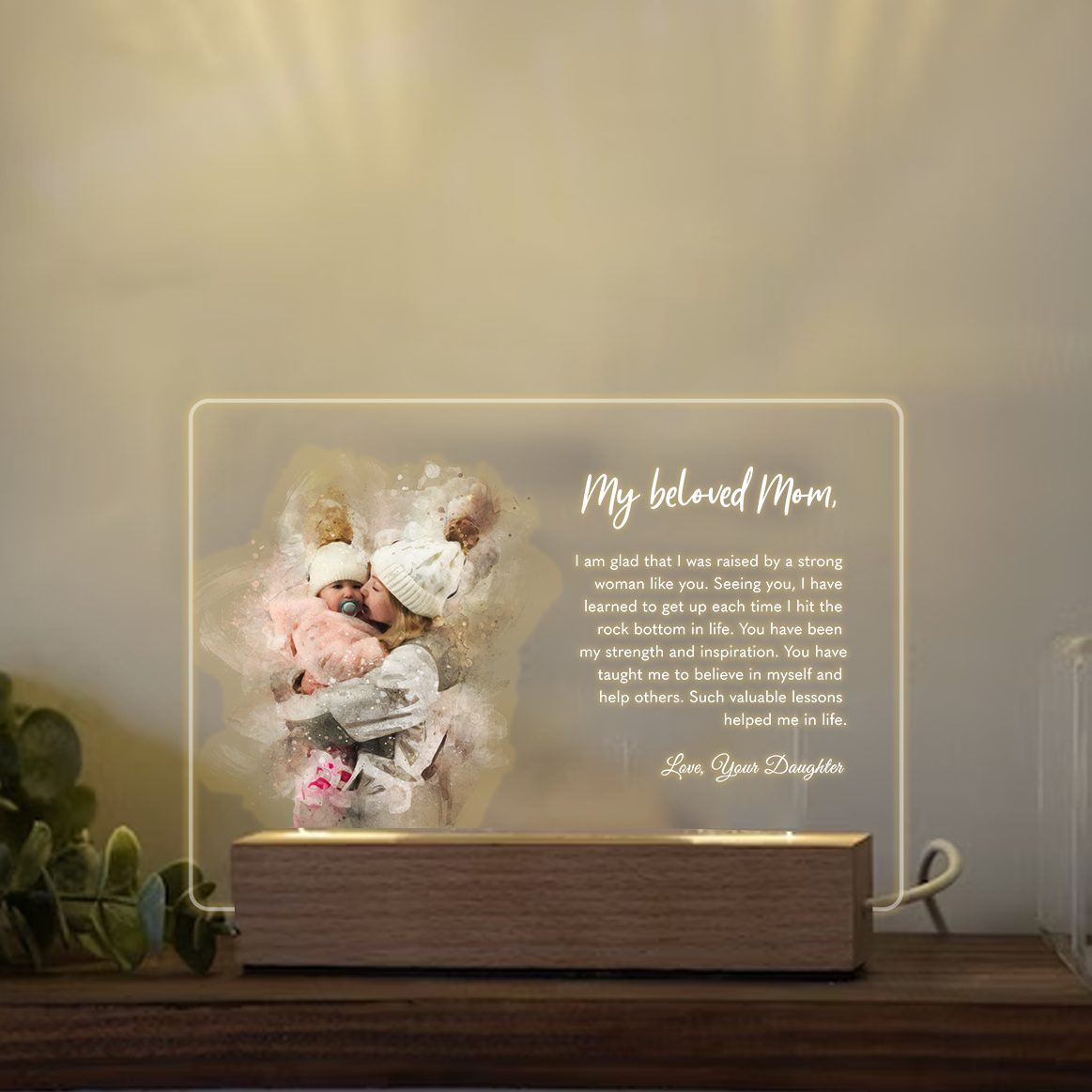 Personalized Led Lamp Print From Photo With Text, Special Mother's Day 