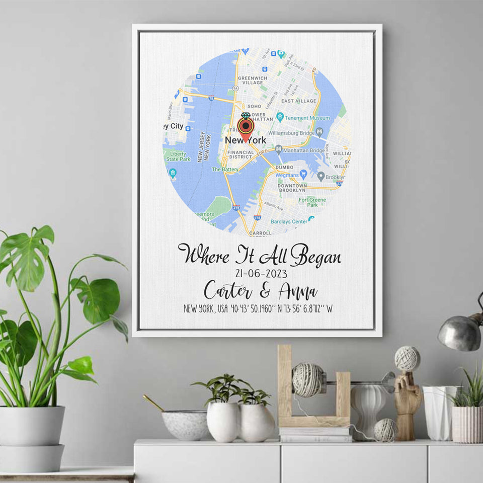 New Home Map Gift, Our Frist Home Canvas, Housewarming Gift for Couple, Realtor Closing Gift Custom Wrap Canvas