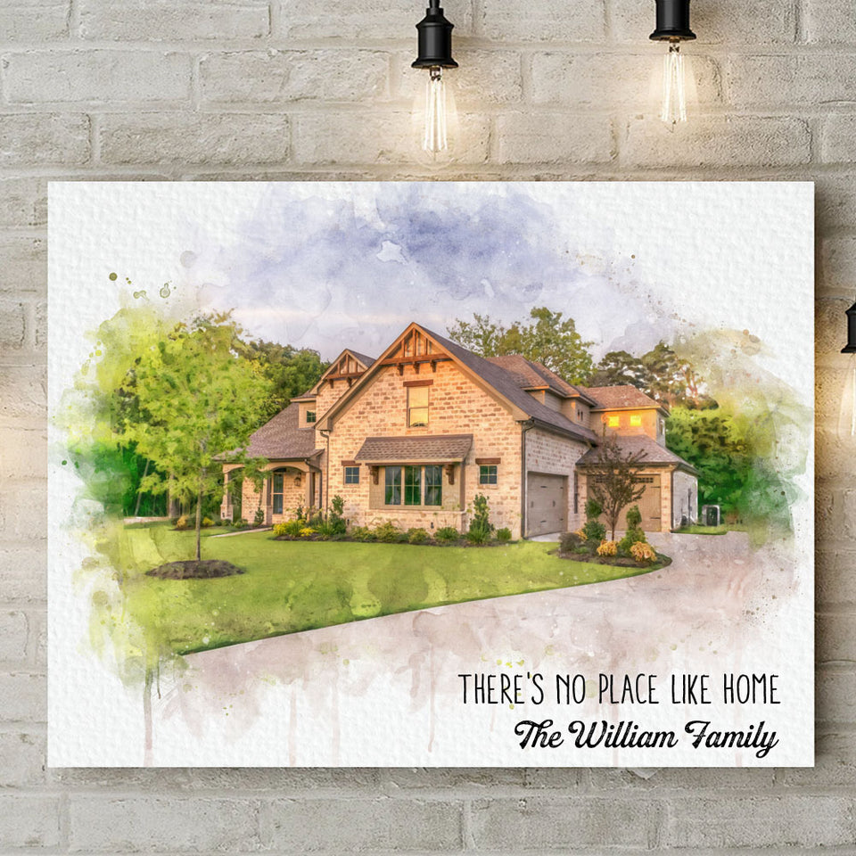 Custom House Portrait on Canvas, Personalized Watercolor New Home or Housewarming Gift