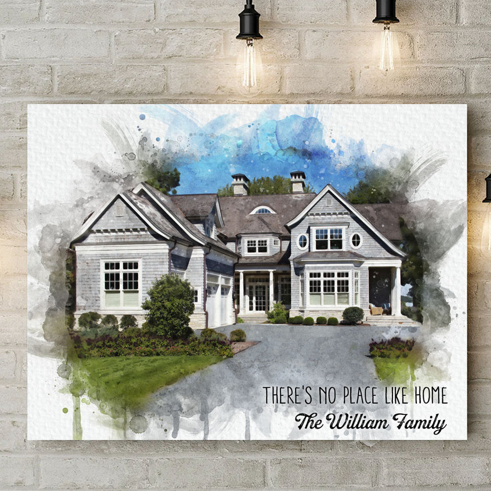 Custom House Portrait on Canvas, Personalized Watercolor New Home or Housewarming Gift