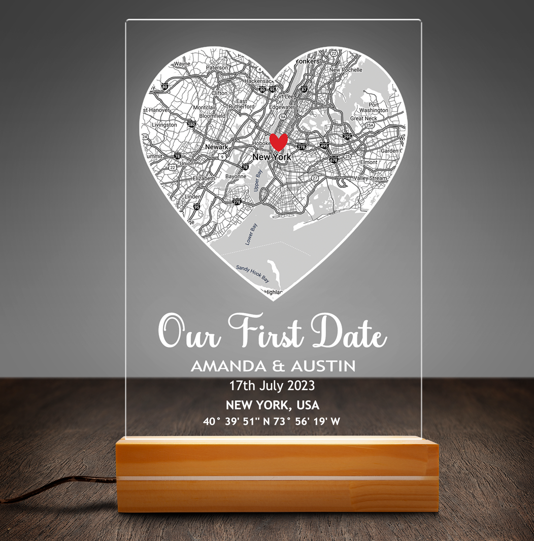Our First Date Valentines Day Heart Map Plaque Couples Gift For Her Pe –  Greatest Custom