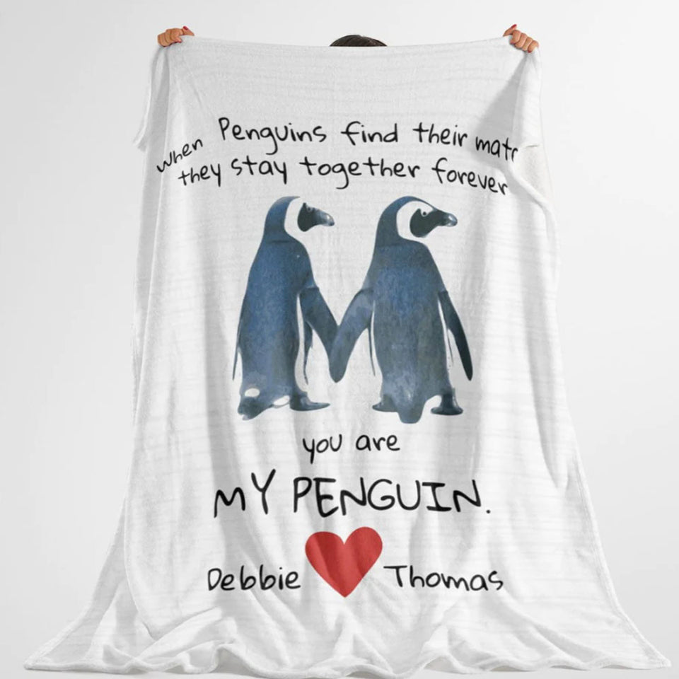 Funny Penguin Couple Blanket, Gift for Her or Him, Anniversary or Engagement Gift