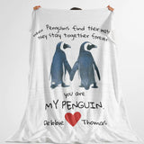 Funny Penguin Couple Blanket, Gift for Her or Him, Anniversary or Engagement Gift
