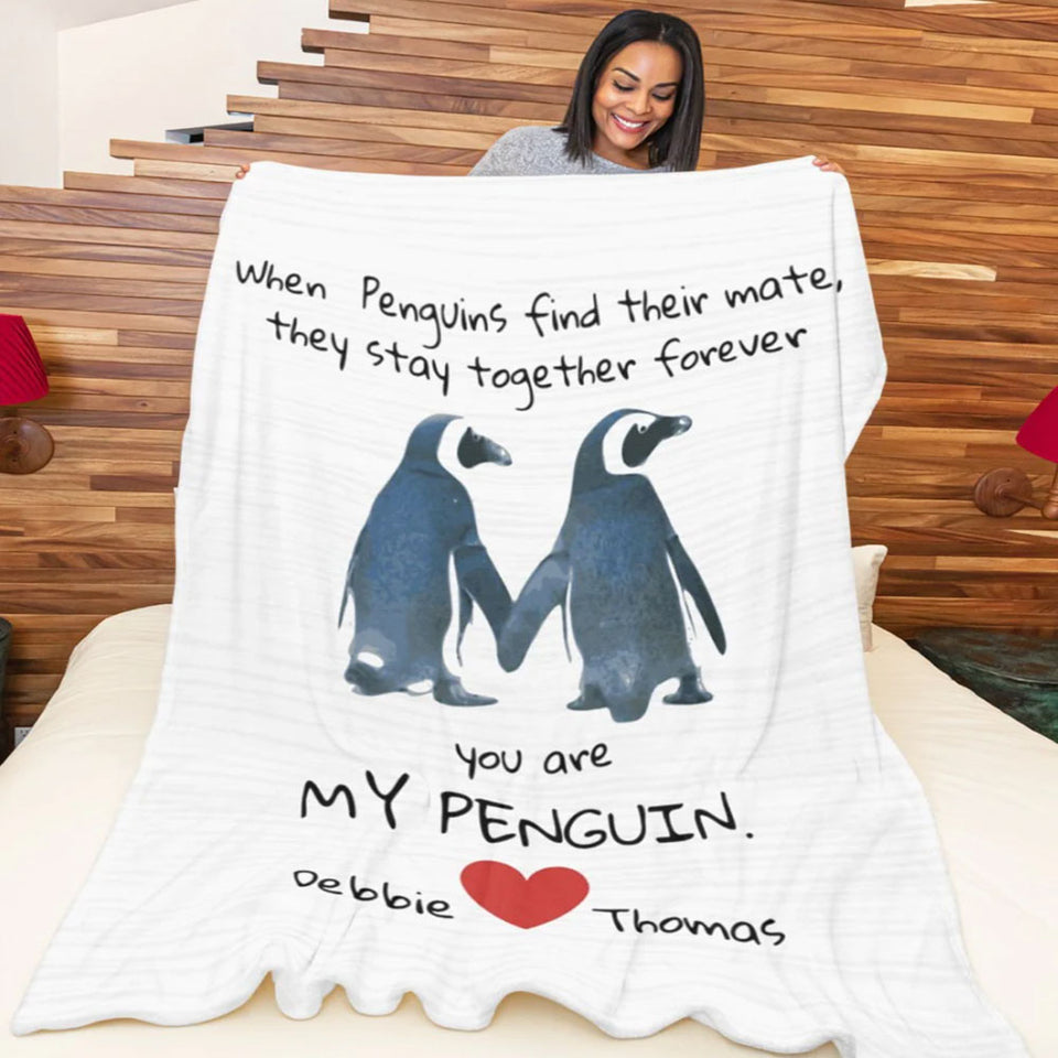 Funny Penguin Couple Blanket, Gift for Her or Him, Anniversary or Engagement Gift