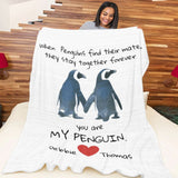 Funny Penguin Couple Blanket, Gift for Her or Him, Anniversary or Engagement Gift