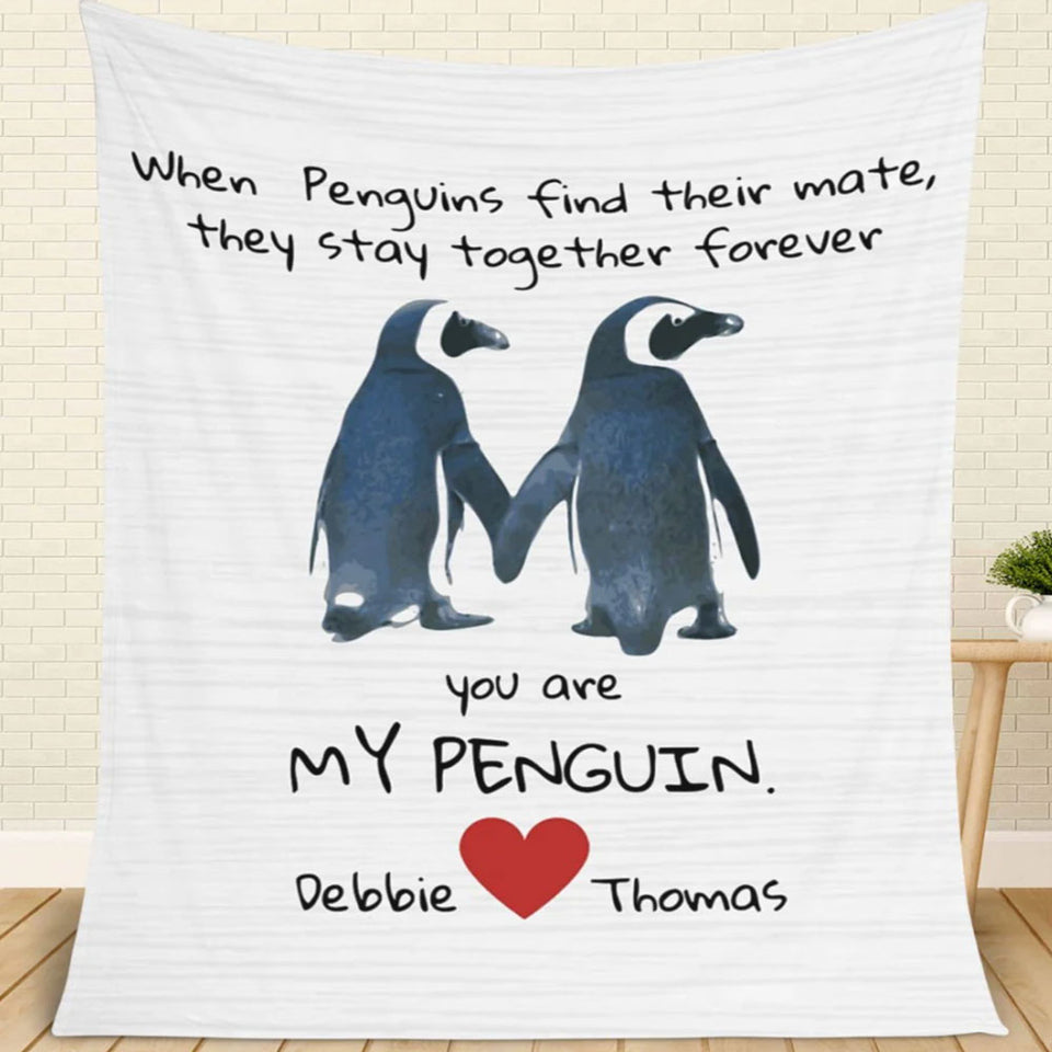 Funny Penguin Couple Blanket, Gift for Her or Him, Anniversary or Engagement Gift