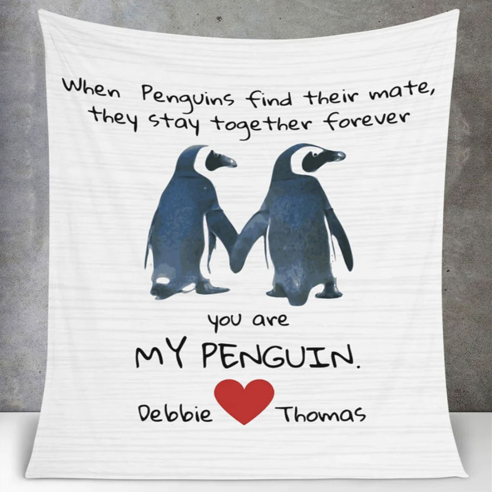 Funny Penguin Couple Blanket, Gift for Her or Him, Anniversary or Engagement Gift