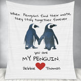 Funny Penguin Couple Blanket, Gift for Her or Him, Anniversary or Engagement Gift