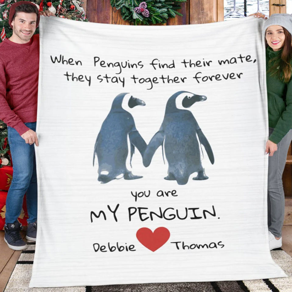 Funny Penguin Couple Blanket, Gift for Her or Him, Anniversary or Engagement Gift