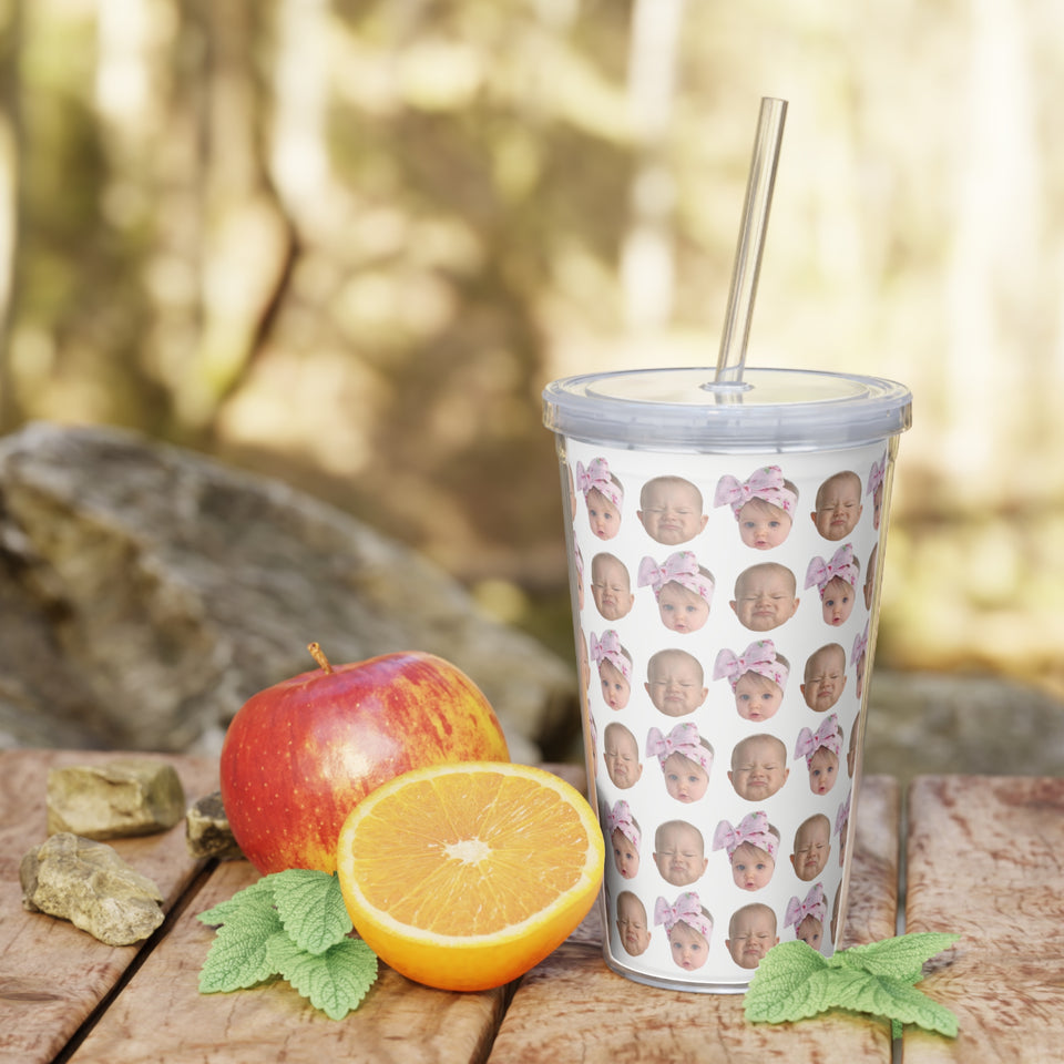 Personalized Custom Baby Face Photo Funny Plastic Tumbler with Straw, Gift For Mom, Grandma