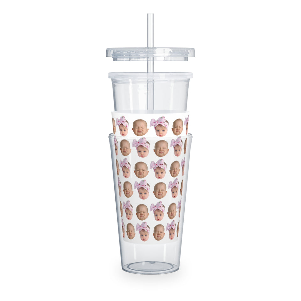 Personalized Custom Baby Face Photo Funny Plastic Tumbler with Straw, Gift For Mom, Grandma