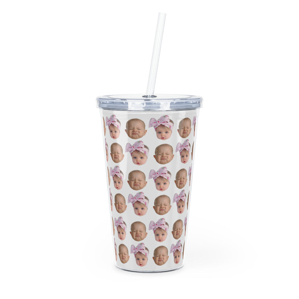Personalized Custom Baby Face Photo Funny Plastic Tumbler with Straw, Gift For Mom, Grandma