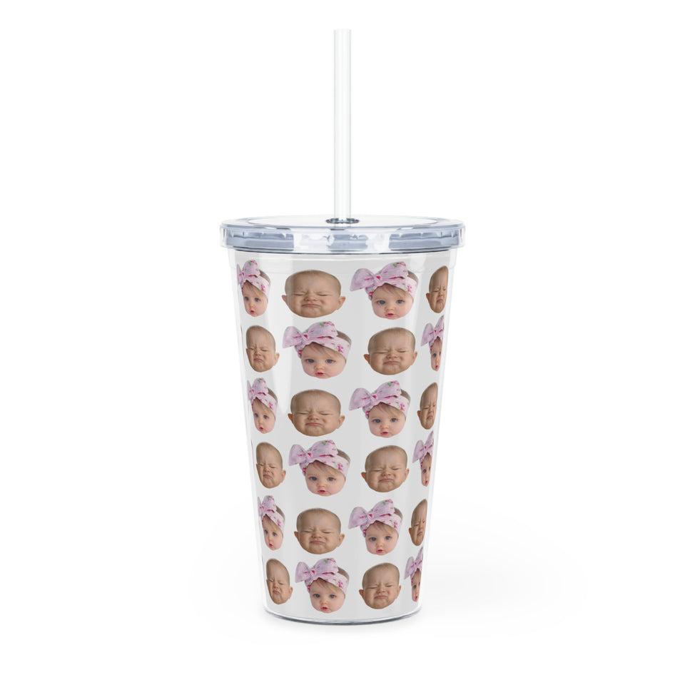 Personalized Custom Baby Face Photo Funny Plastic Tumbler with Straw, Gift For Mom, Grandma