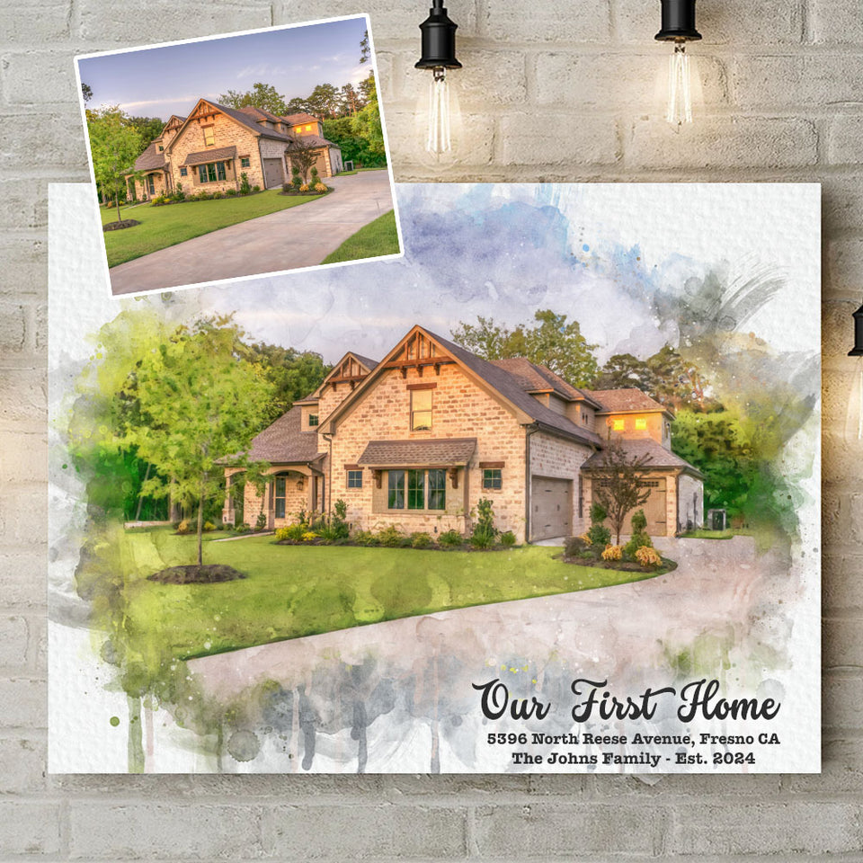 Housewarming Gifts, Gifts for New Homeowners, New Home Gift, Our First Home Watercolor Canvas