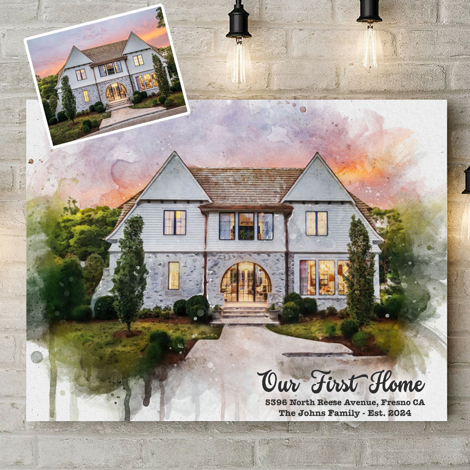 Housewarming Gifts, Gifts for New Homeowners, New Home Gift, Our First Home Watercolor Canvas