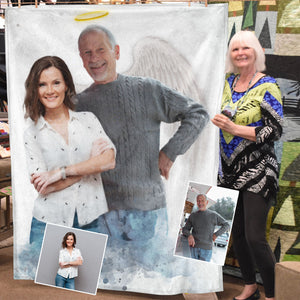 Personalized Watercolor Family Memorial Painting From Photo on Blanket, Sympathy Gift For Loved Ones