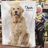 Pet Loss Gift Memorial with Angel Wings and Halo Deceased Pet Personalized Blanket