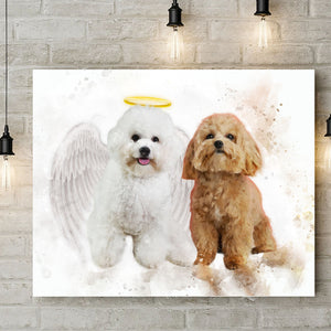 Pet Loss Memorial Portrait with Angel Wings and Halo Deceased Pet Watercolor Painting from Photo