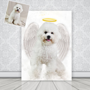 Pet Loss Memorial Portrait with Angel Wings and Halo Deceased Pet Watercolor Painting from Photo