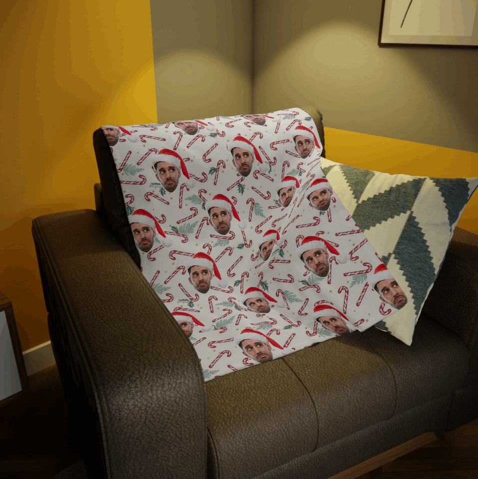 Custom Any Photo Face Funny Christmas Candy Canes Fleecee/Sherpa Blanket - GreatestCustom
