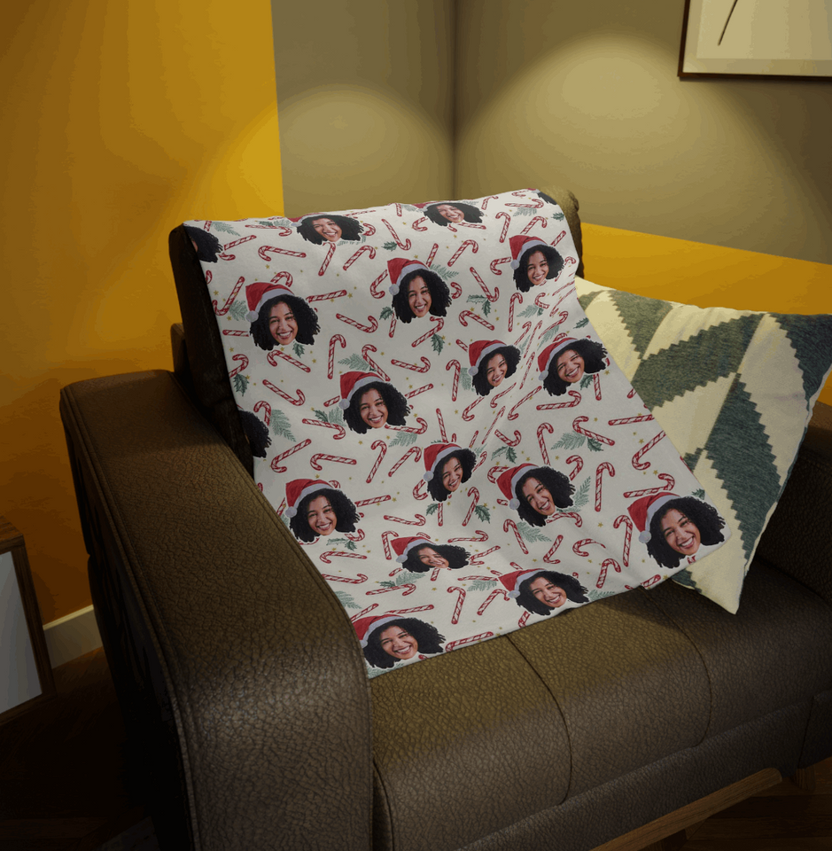 Custom Any Photo Face Funny Christmas Candy Canes Fleecee/Sherpa Blanket - GreatestCustom