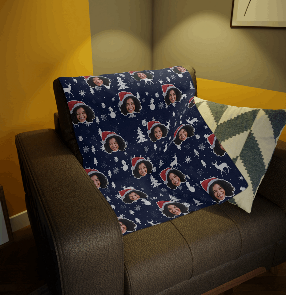Custom Any Photo Face Funny Christmas Blue Fleecee/Sherpa Blanket - GreatestCustom