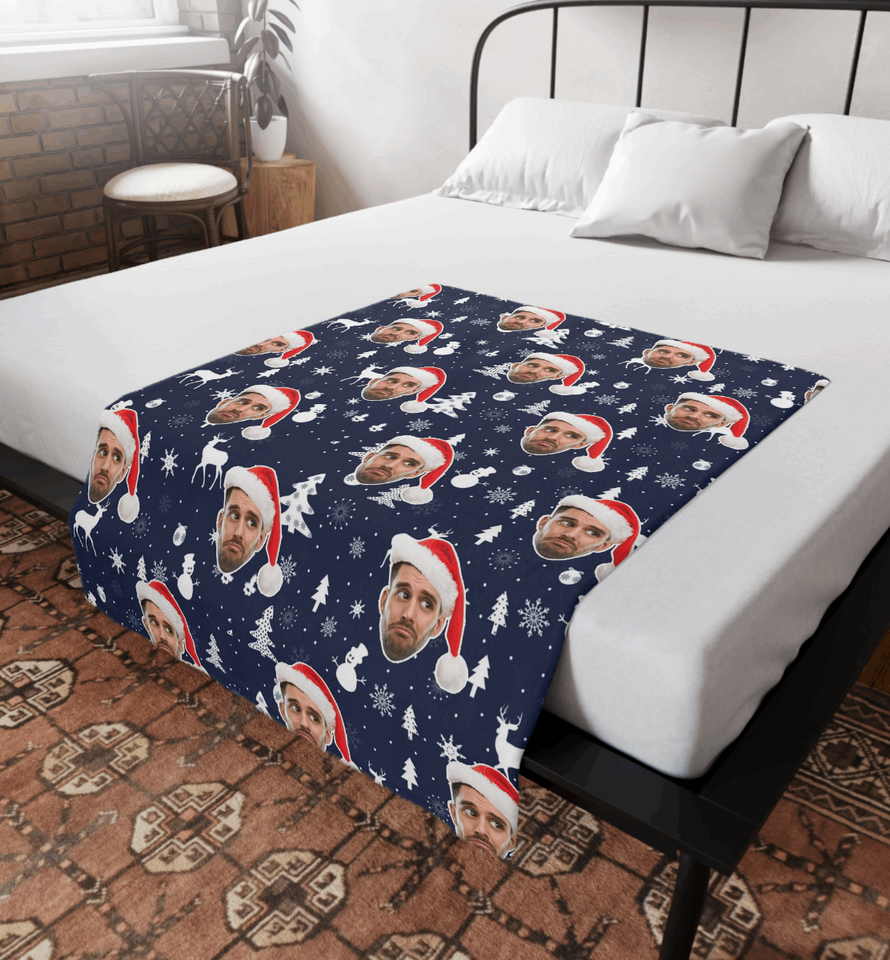 Custom Any Photo Face Funny Christmas Blue Fleecee/Sherpa Blanket - GreatestCustom