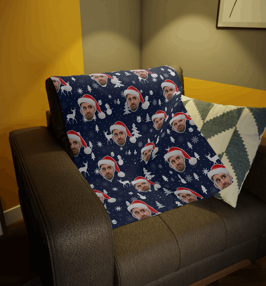 Custom Any Photo Face Funny Christmas Blue Fleecee/Sherpa Blanket - GreatestCustom