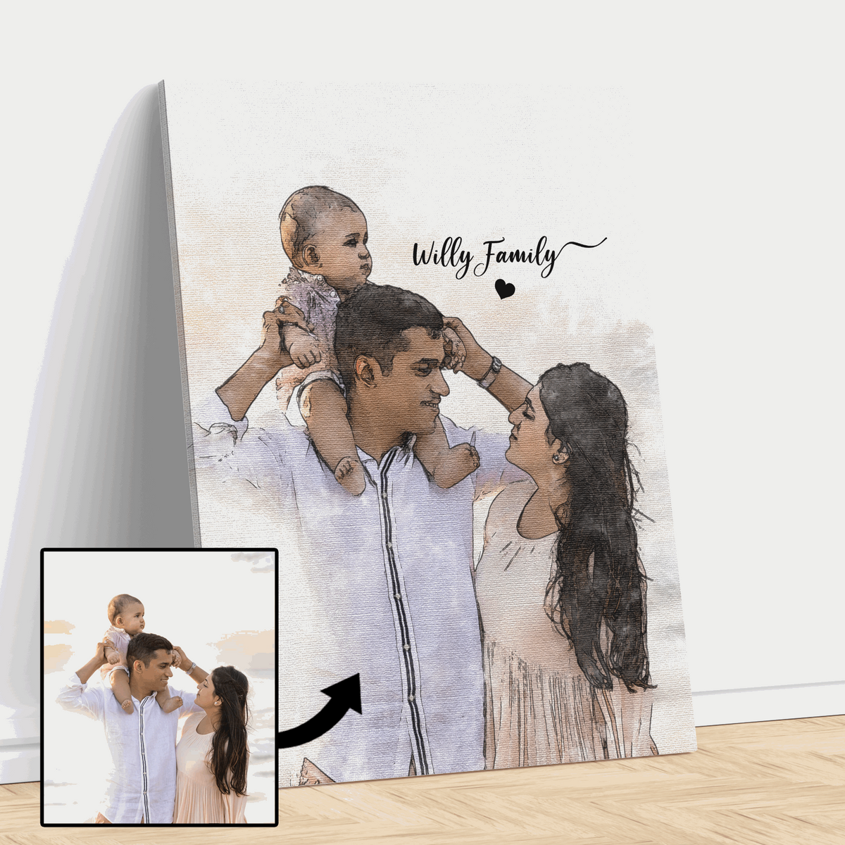 Canvas portrait from photo painting from photo wedding illustration