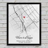 Personalized First Date Map, Custom Location Canvas, Anniversary Gift for Him or Her