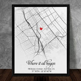 Personalized First Date Map, Custom Location Canvas, Anniversary Gift for Him or Her