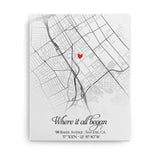 Personalized First Date Map, Custom Location Canvas, Anniversary Gift for Him or Her