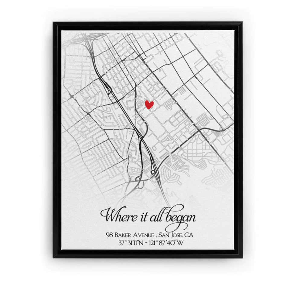 Personalized First Date Map, Custom Location Canvas, Anniversary Gift for Him or Her