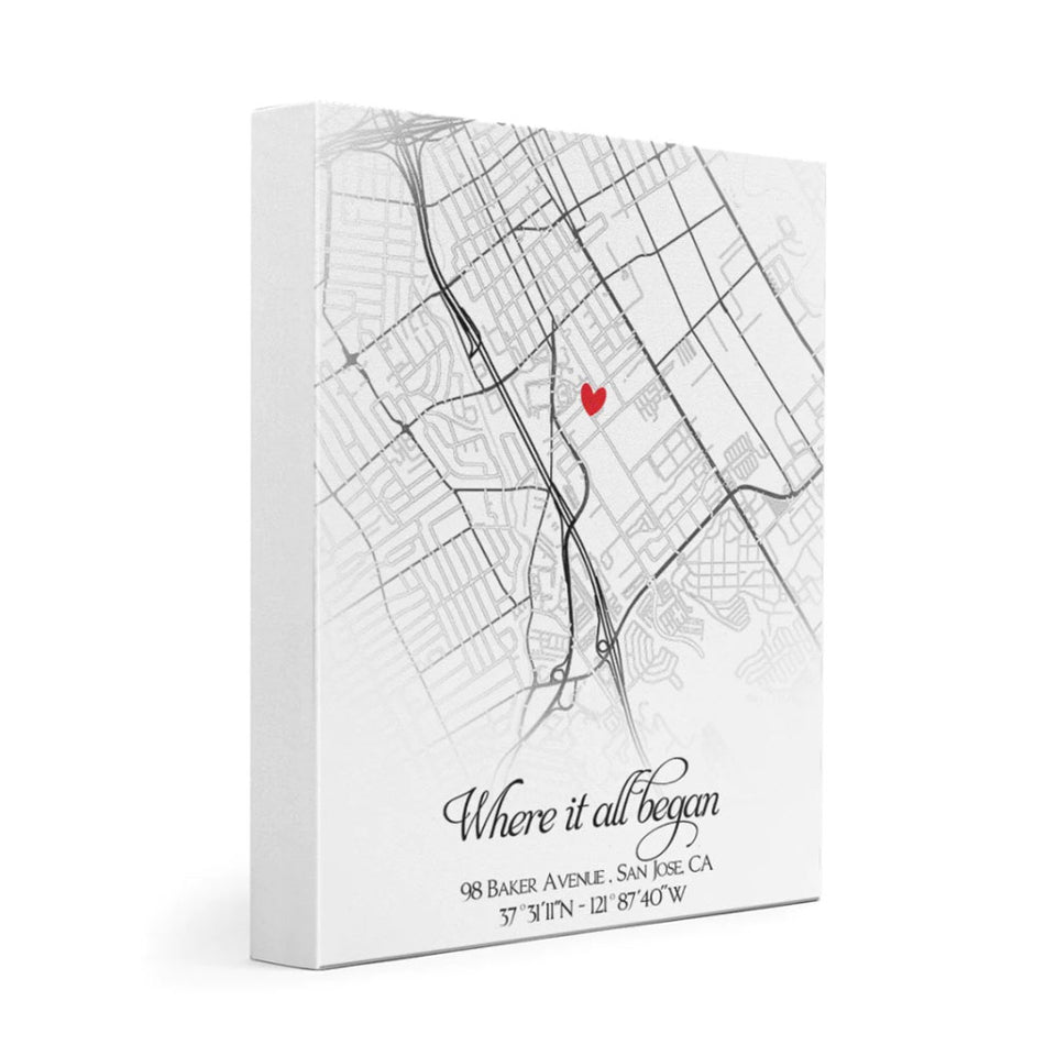 Personalized First Date Map, Custom Location Canvas, Anniversary Gift for Him or Her