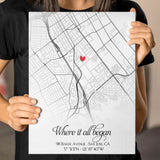 Personalized First Date Map, Custom Location Canvas, Anniversary Gift for Him or Her