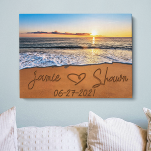 Valentine Day Gifts for Him or Her Beach Name In Sand Wall Art Premium Canvas