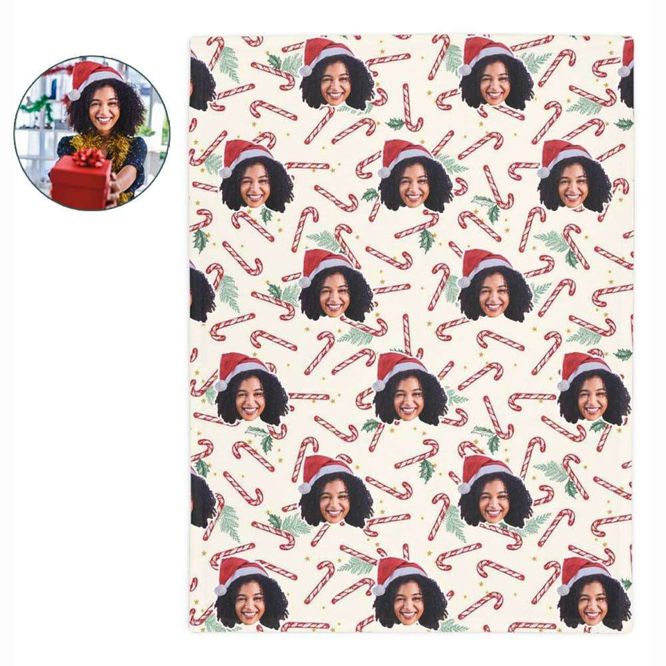 Custom Any Photo Face Funny Christmas Candy Canes Fleecee/Sherpa Blanket - GreatestCustomChristmas Gifts for Him or Her, Custom Any Photo Face Funny Christmas Candy Canes Fleecee/Sherpa Blanket
