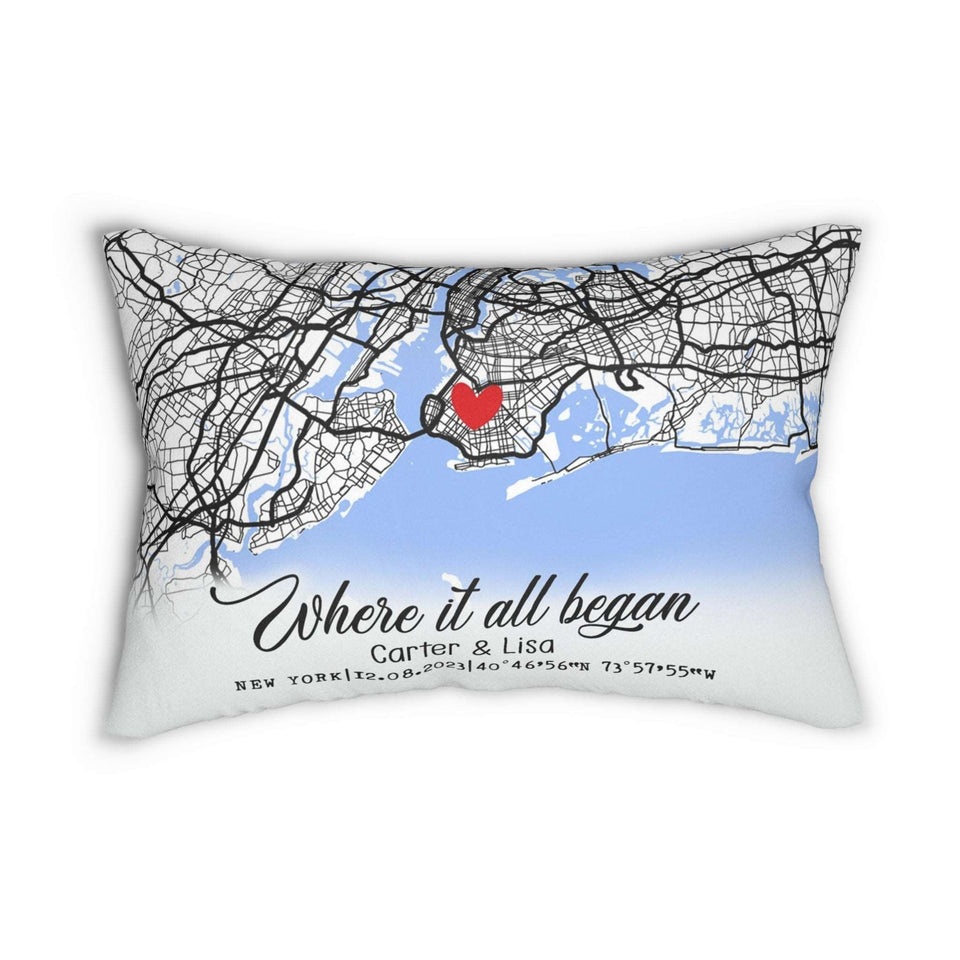 Couple Gift Personalized Maps Pillow, Gift for Her, Anniversary Gift, Engaged Gift, Where It All Began Couple Pillow