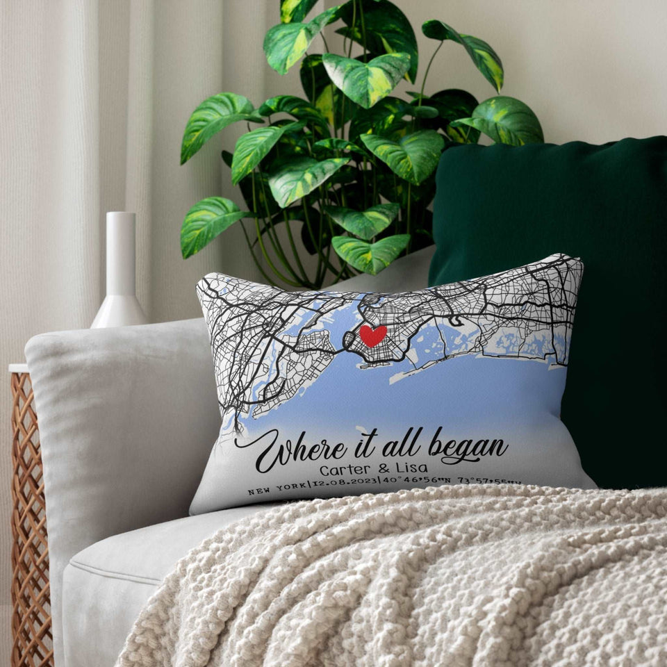 Couple Gift Personalized Maps Pillow, Gift for Her, Anniversary Gift, Engaged Gift, Where It All Began Couple Pillow