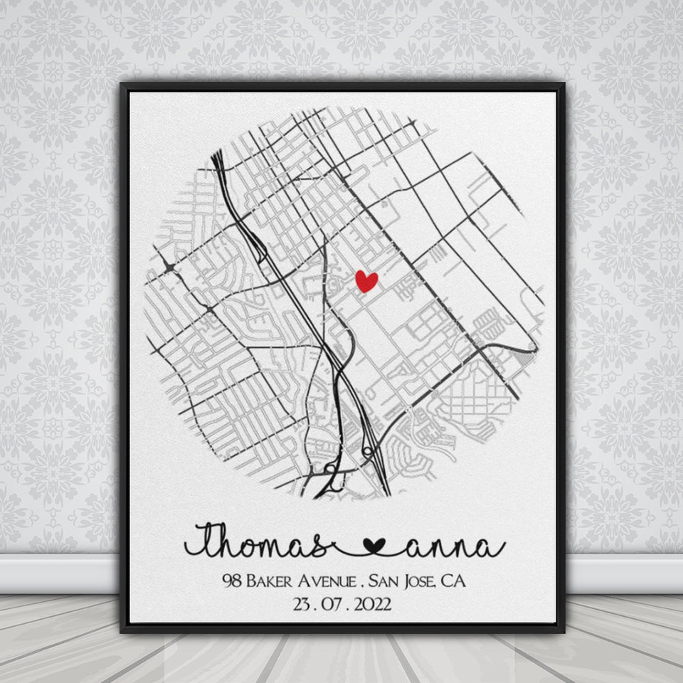 Custom First Home Map Couple Print Canvas, Housewarming Gift for First Home Couple, New House Map Canvas