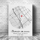 Custom First Home Map Couple Print Canvas, Housewarming Gift for First Home Couple, New House Map Canvas