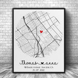 Custom First Home Map Couple Print Canvas, Housewarming Gift for First Home Couple, New House Map Canvas