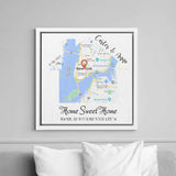 First New Home Gift for Couple House Shaped Map Wall Art, Custom City Map Art Print Frame Canvas ,Personalized Anniversary Gift for Him Her