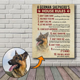 German Shepherd’s House Rules Canvas, Dog Mom Dog Dad Gift, Pet Owner Gifts, Custom Dog Portrait Canvas