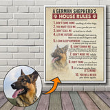 German Shepherd’s House Rules Canvas, Dog Mom Dog Dad Gift, Pet Owner Gifts, Custom Dog Portrait Canvas