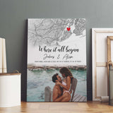 Couple Gift for Him & Her, Engagement Gift, Where It All Began Maps Couple Canvas